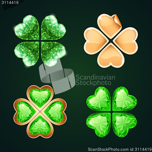 Image of Vector Golden Four-leaf Clovers Set4