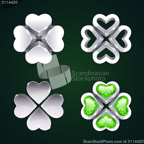 Image of Vector Silver Four-leaf Clovers Set2