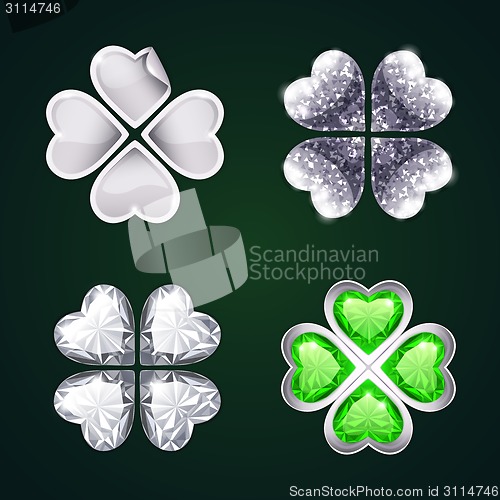 Image of Vector Silver Four-leaf Clovers Set3