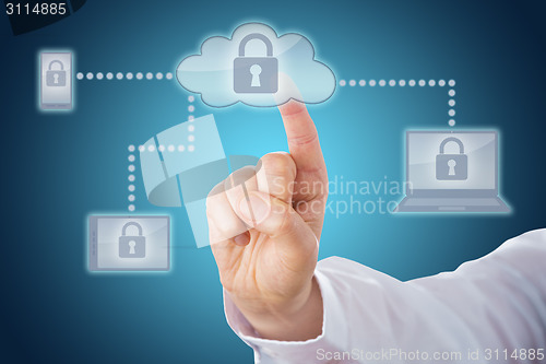 Image of Index Finger Touching Lock Icon In Cloud Network