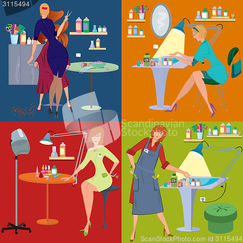 Image of Beauty salon spa employees flat people