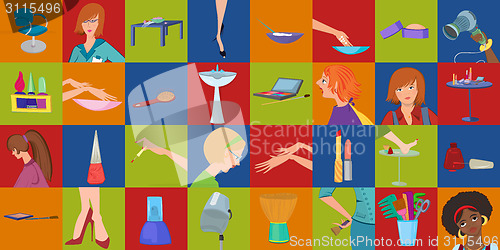 Image of Beauty salon mosaic body parts banner