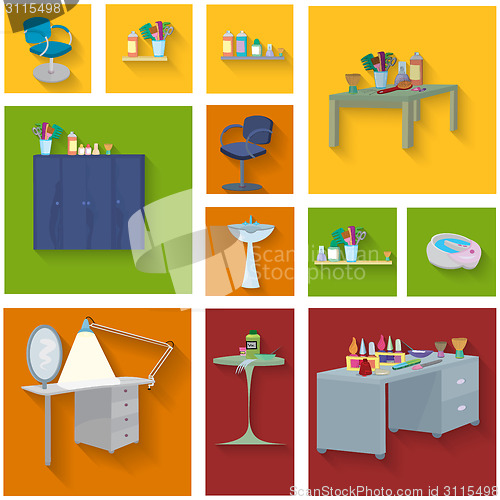 Image of Beauty spa furniture icon set flat design