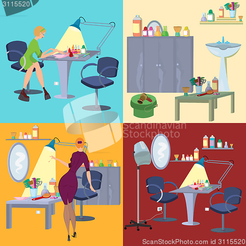 Image of Beauty salon spa flat people and furniture