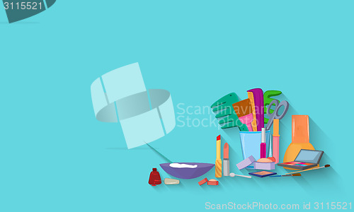 Image of Beauty spa salon blue background