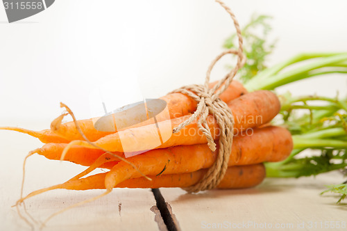 Image of baby carrots bunch tied with rope