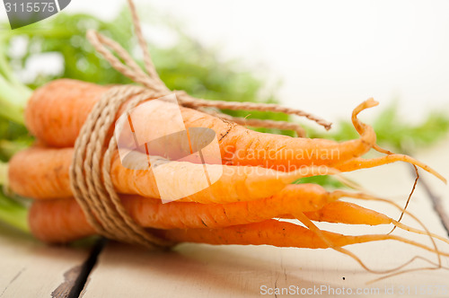Image of baby carrots bunch tied with rope