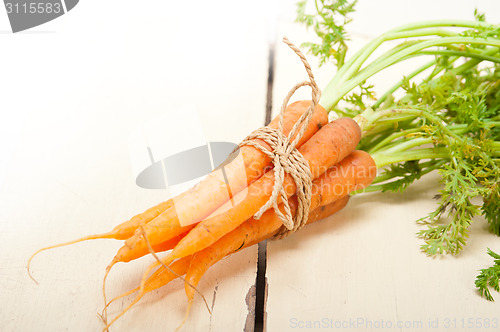 Image of baby carrots bunch tied with rope