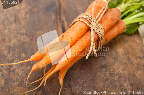 Image of baby carrots bunch tied with rope
