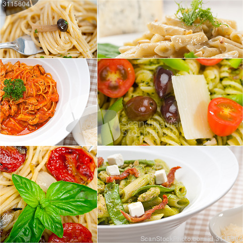 Image of collection of different type of Italian pasta collage