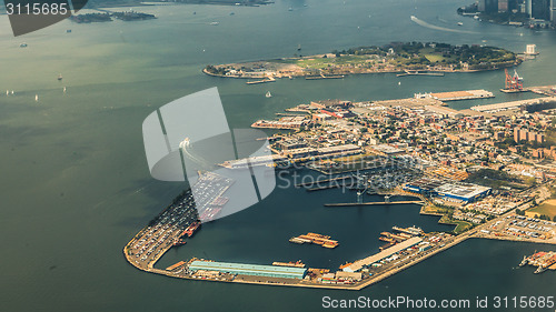 Image of Aerial view of the shores of Brooklyn Borough, New York