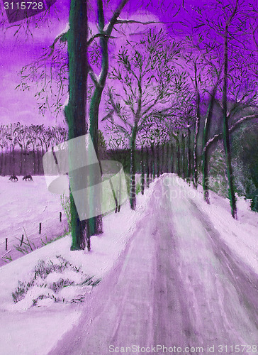 Image of Oil painting of a winter landscape
