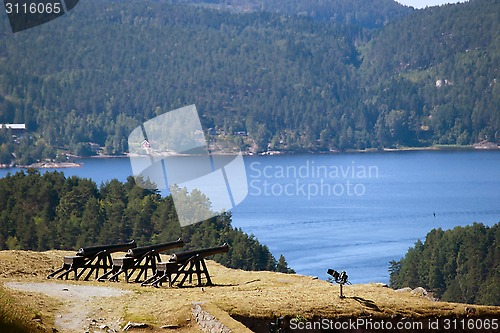 Image of Cannon at Fredriksten Fort and Fredriksten view, Norway