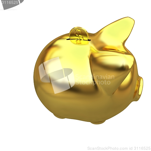 Image of gold coin with with the gold piggy bank 