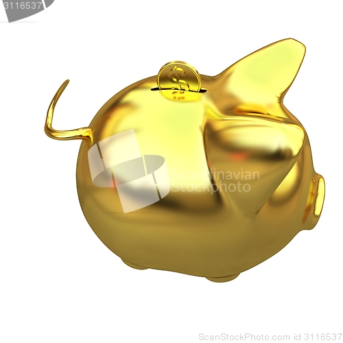 Image of gold coin with with the gold piggy bank 