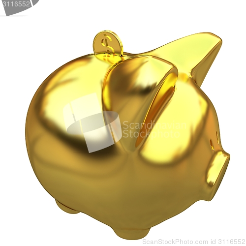 Image of gold coin with with the gold piggy bank 