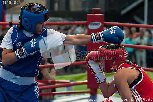 Image of Model boxing match between girls from Russia and Kazakhstan