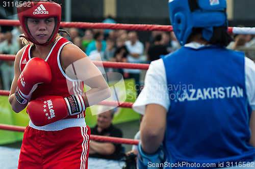 Image of Model boxing match between girls from Russia and Kazakhstan