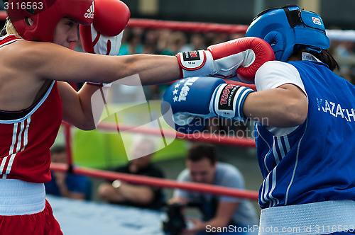 Image of Model boxing match between girls from Russia and Kazakhstan