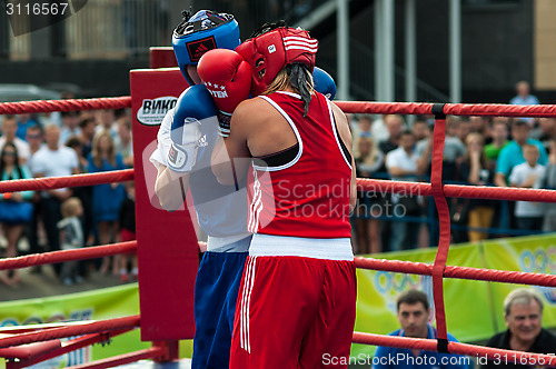 Image of Model boxing match between girls from Russia and Kazakhstan