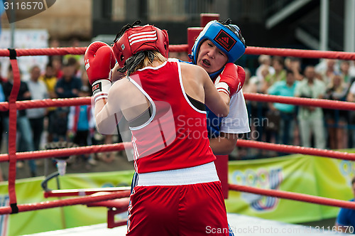 Image of Model boxing match between girls from Russia and Kazakhstan