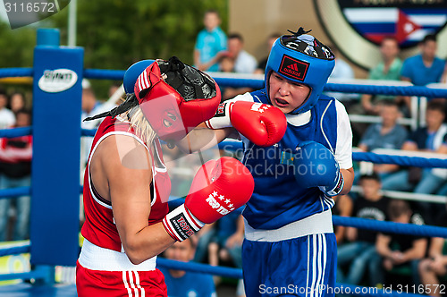 Image of Model boxing match between girls from Russia and Kazakhstan