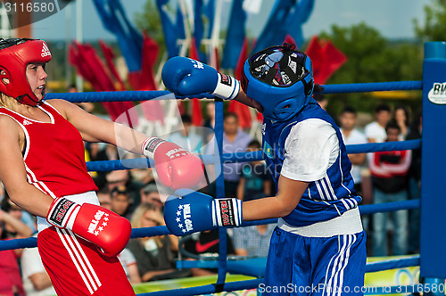 Image of Model boxing match between girls from Russia and Kazakhstan