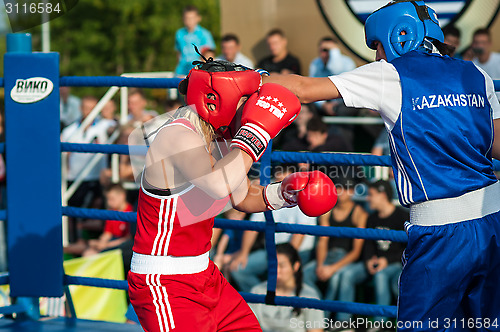 Image of Model boxing match between girls from Russia and Kazakhstan