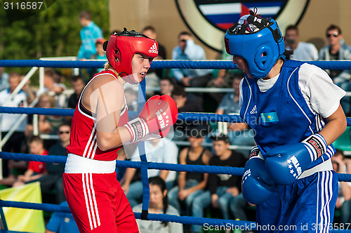 Image of Model boxing match between girls from Russia and Kazakhstan