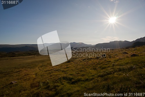 Image of Sun shining on the mountain plateau Valdresflye, Jotunheimen, No