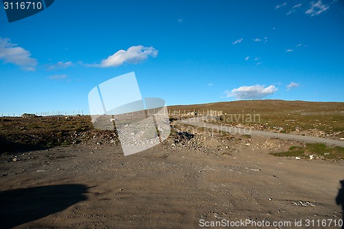 Image of Road through mountain plateau Valdresflye, Jotunheimen, Norway