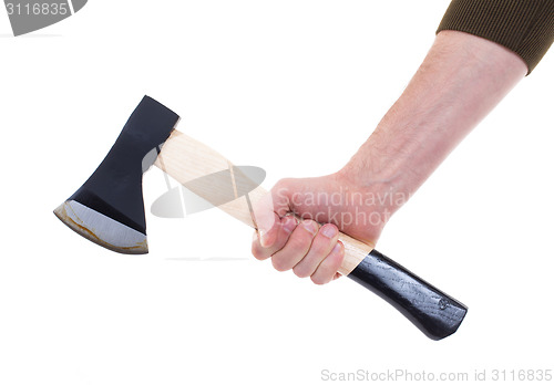 Image of Hand holding a modern axe