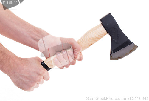 Image of Hand holding a modern axe