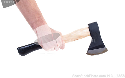 Image of Hand holding a modern axe