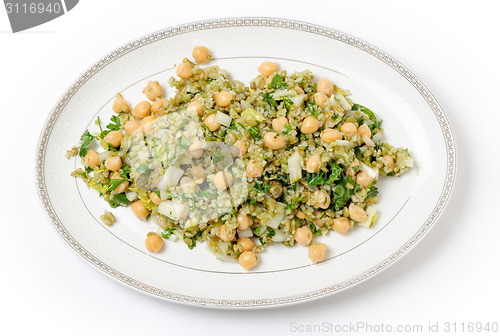 Image of Freekeh chickpea salad from above