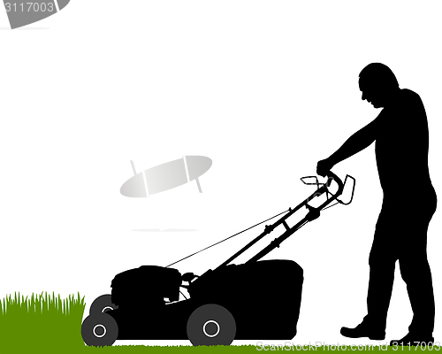 Image of Man with lawn-mower