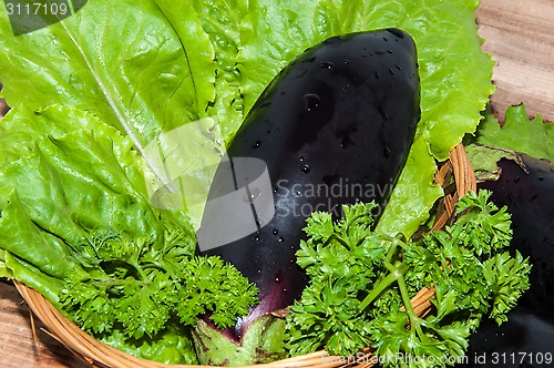 Image of Eggplant and fresh herbs