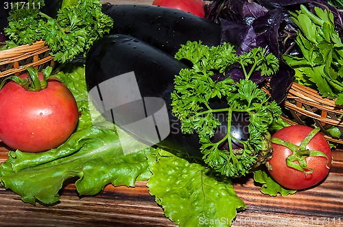 Image of Eggplant and fresh herbs