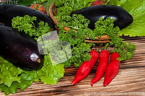 Image of Eggplant and fresh herbs