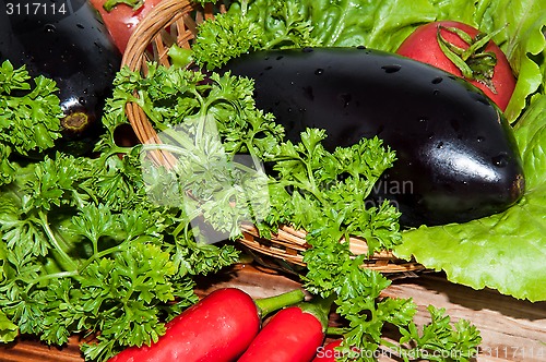 Image of Eggplant and fresh herbs