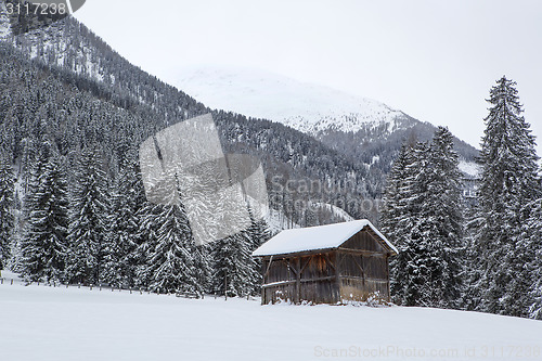 Image of Ski hut in the snowy Austrian Alps