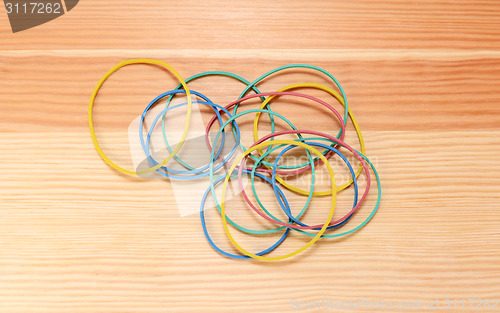 Image of Handful of coloured elastic bands 
