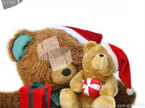 Image of Teddy bear family at Christmas