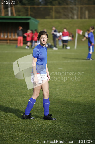 Image of Girls Soccer Player Awaits the Kick Off