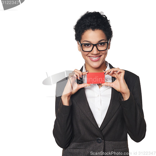 Image of Business woman showing blank credit card