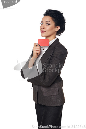 Image of Business woman showing blank credit card