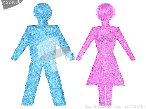 Image of Male and female shapes composed of blue and pink stripes