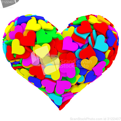 Image of Heart shape composed of many colorful hearts
