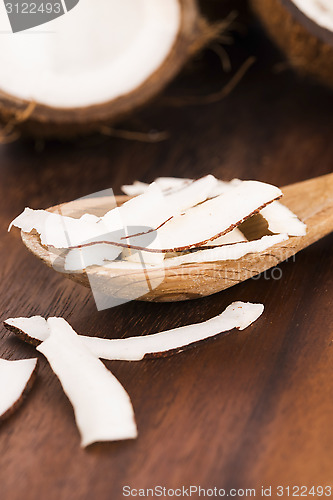 Image of Close up of sliced coconut