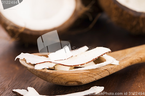 Image of Close up of sliced coconut